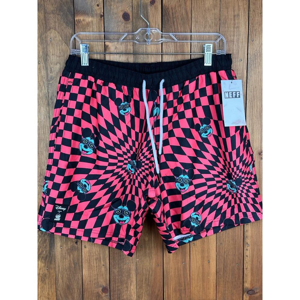 NEW Neff Disney Mickey Mouse Swim‎ Board Shorts Drawstring Checkered Men's Small